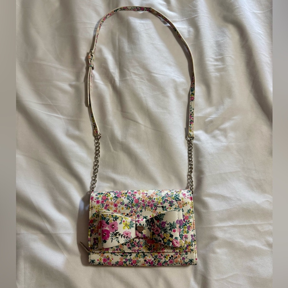 Betsey Johnson Pink and Green Floral Crossbody Bag